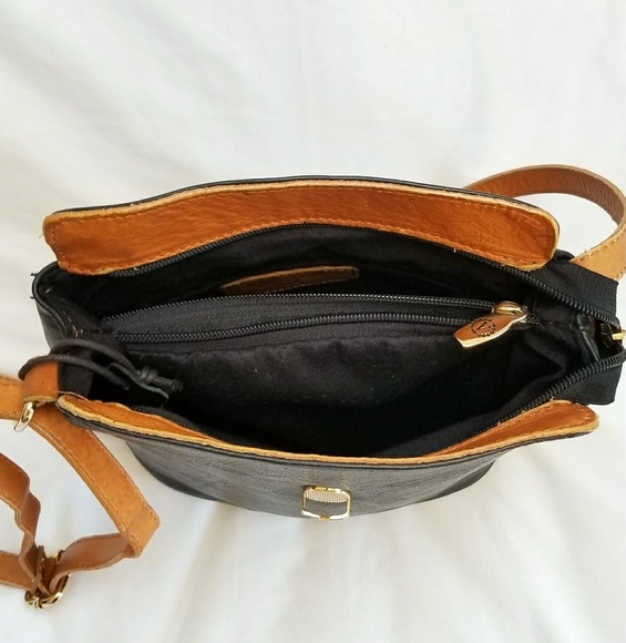 VTG Valentina/Italy Black/tan Leather Crossbod bag - Picture 7 of 8